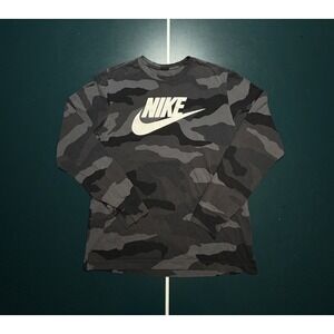 Nike Long Sleeve Camo T Shirt Men's Size Medium Gray Black Crew Swoosh